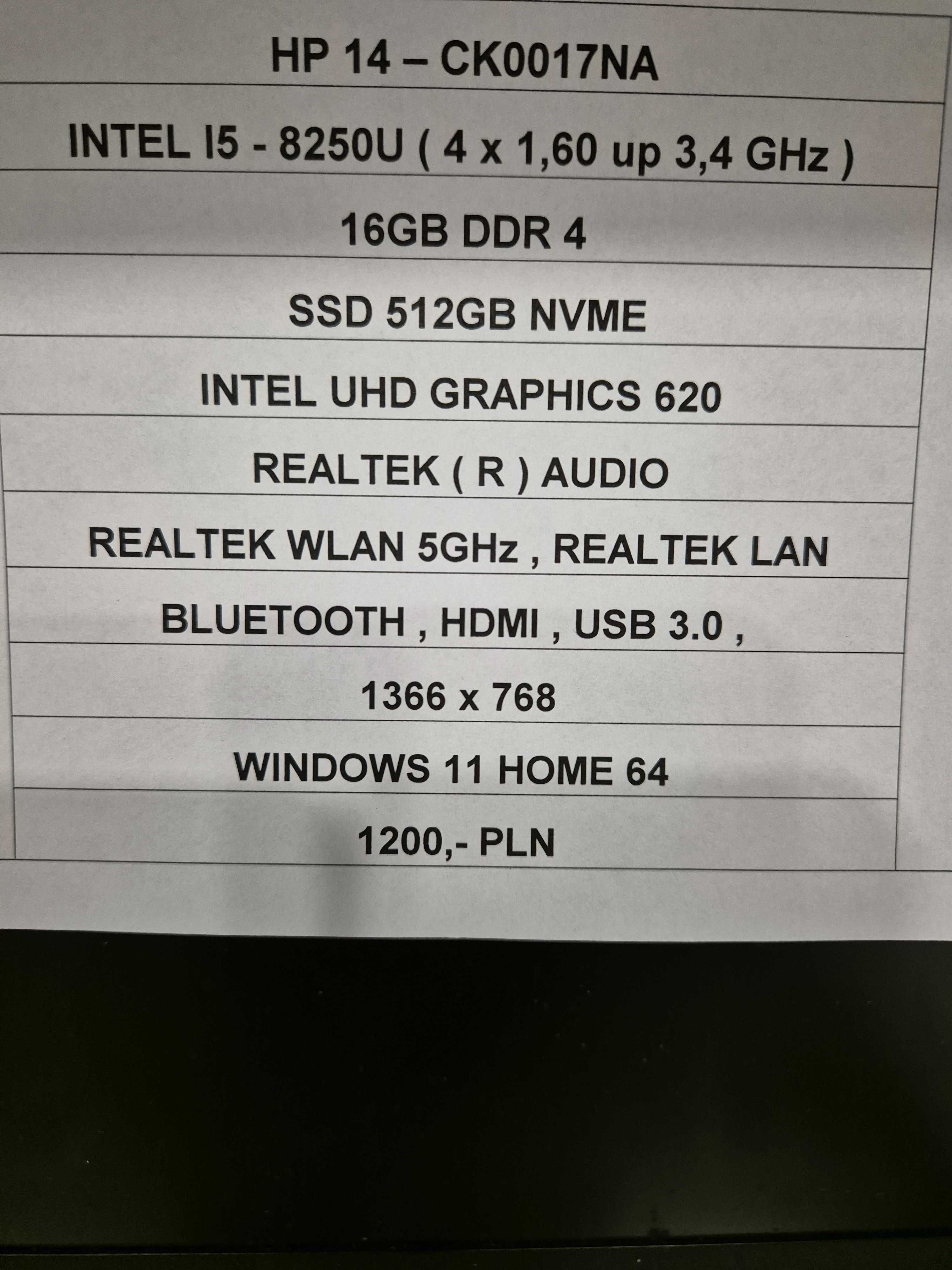 Laptop HP Intel I5 8250U 16 Gb ddr4 512 Gb SSD NVMe HDMI USB 3.0