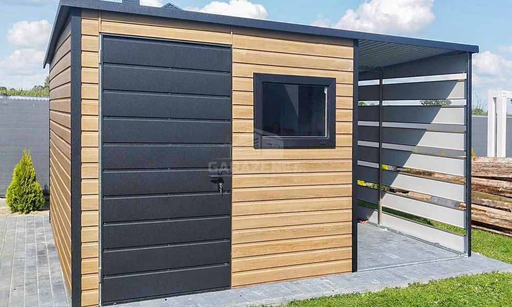 SCHOWEK DOMEK OGRODOWY 2X2 M + Wiata - Drzwi Okno Winchester TS757