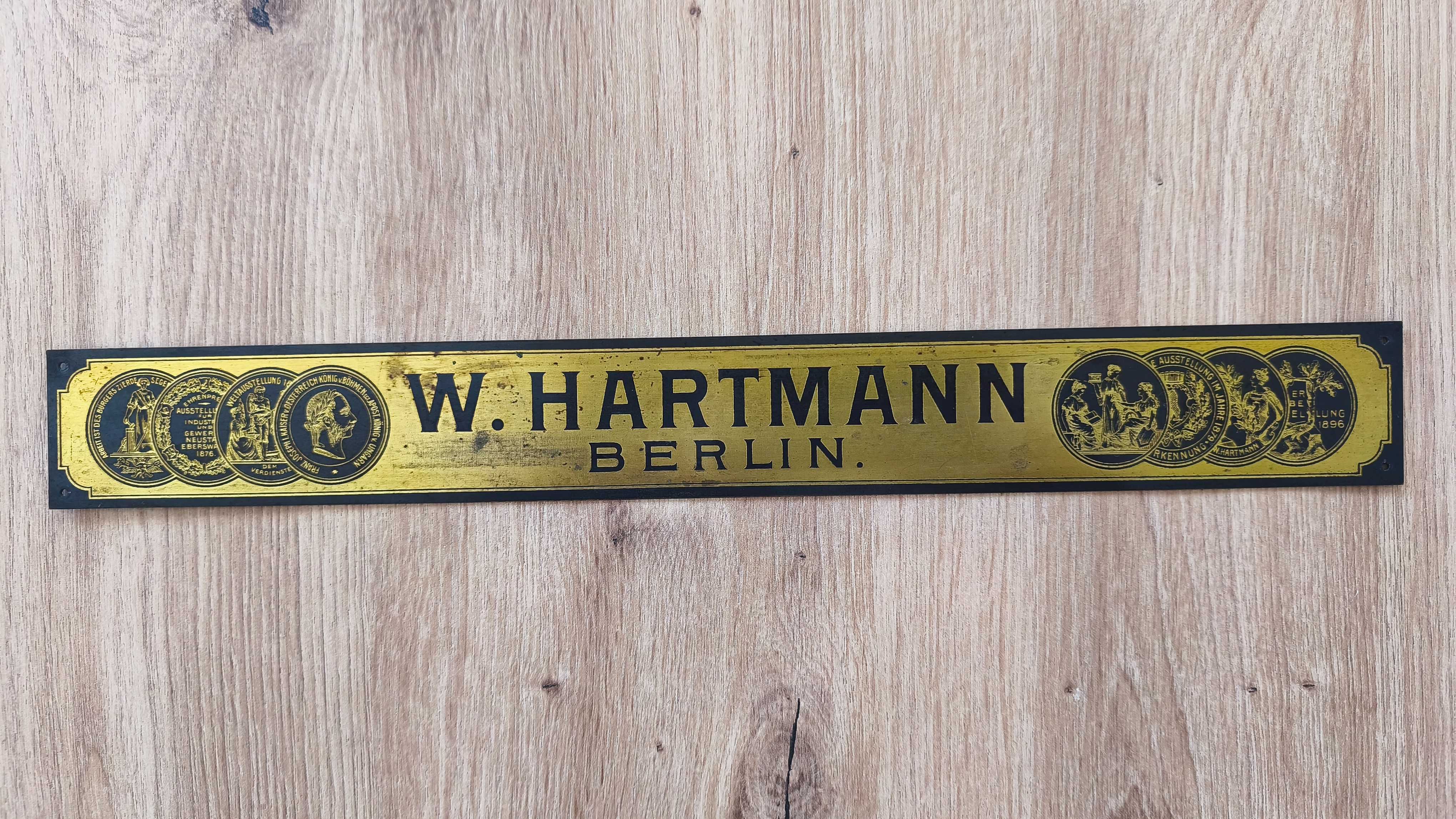Placa Metálica Original W. Hartmann Berlin – Década de 1900
