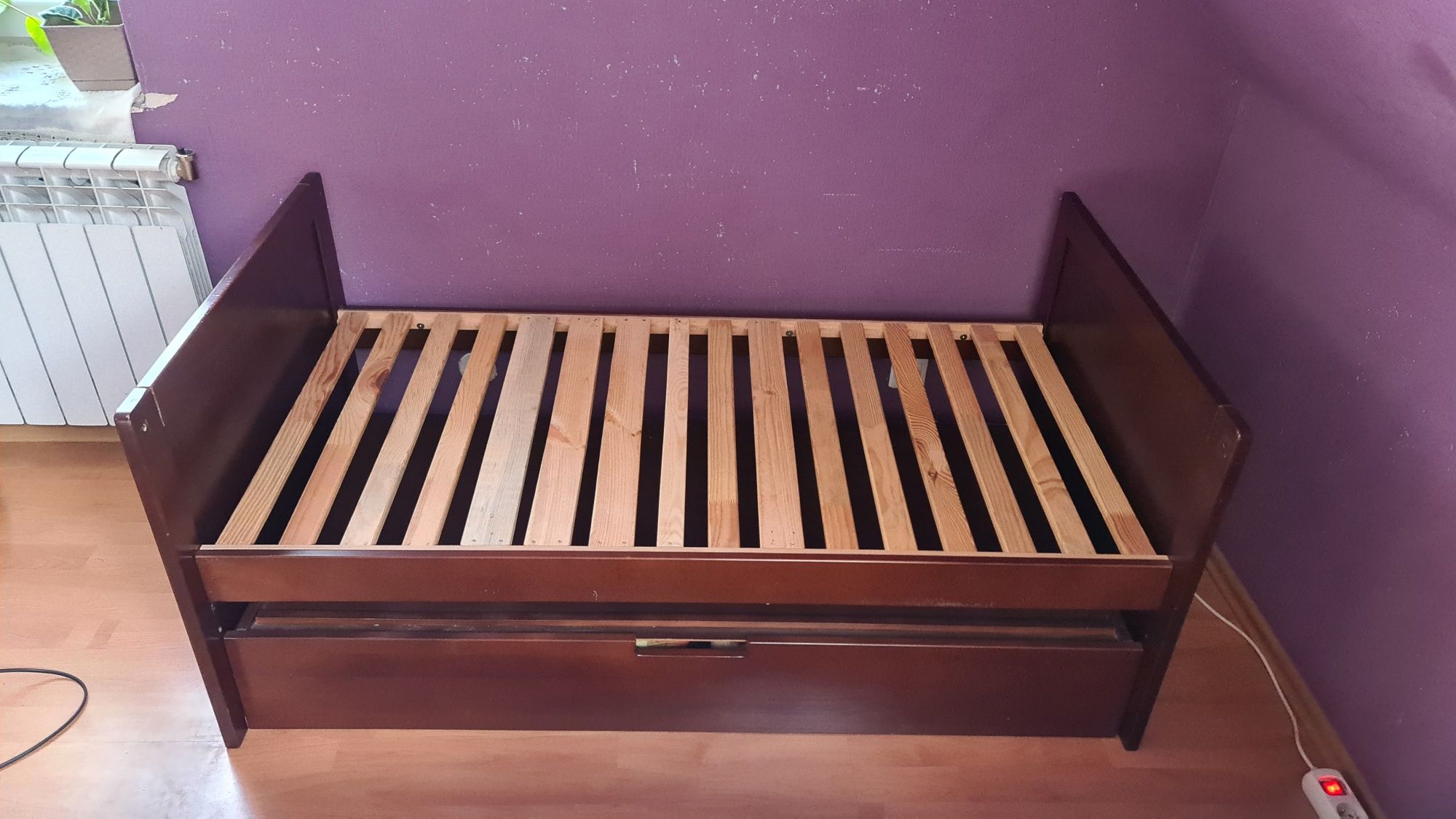 Łóżko dziecięce dwufunkcyjne 145x80 buk + materac + podkład