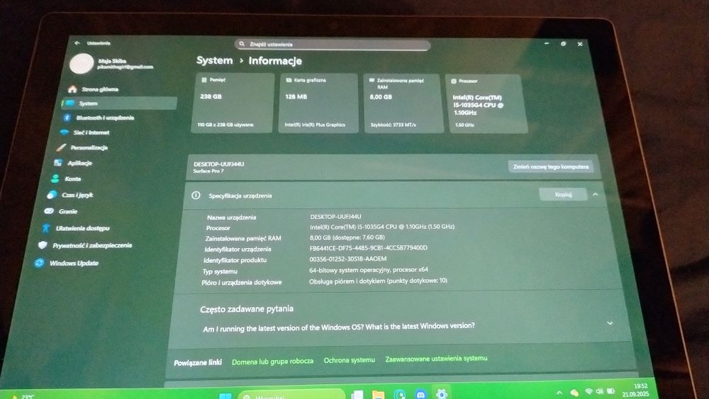 Microsoft surface 7 15 10th gen 8gb ram 256 gb