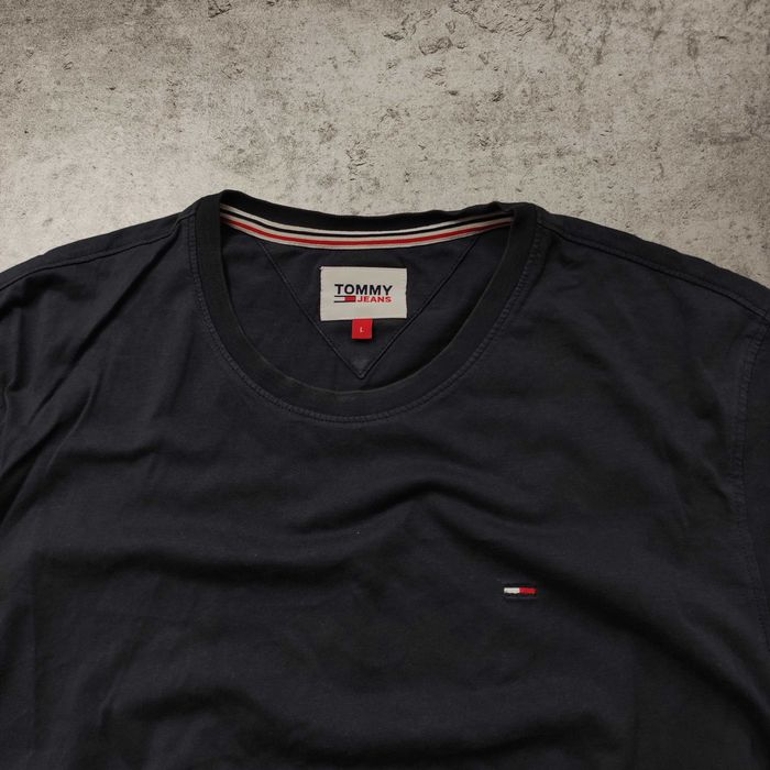 MĘSKA Koszulka Basic Klasyczna Bawełna Granatowa Logo Tommy Hilfiger