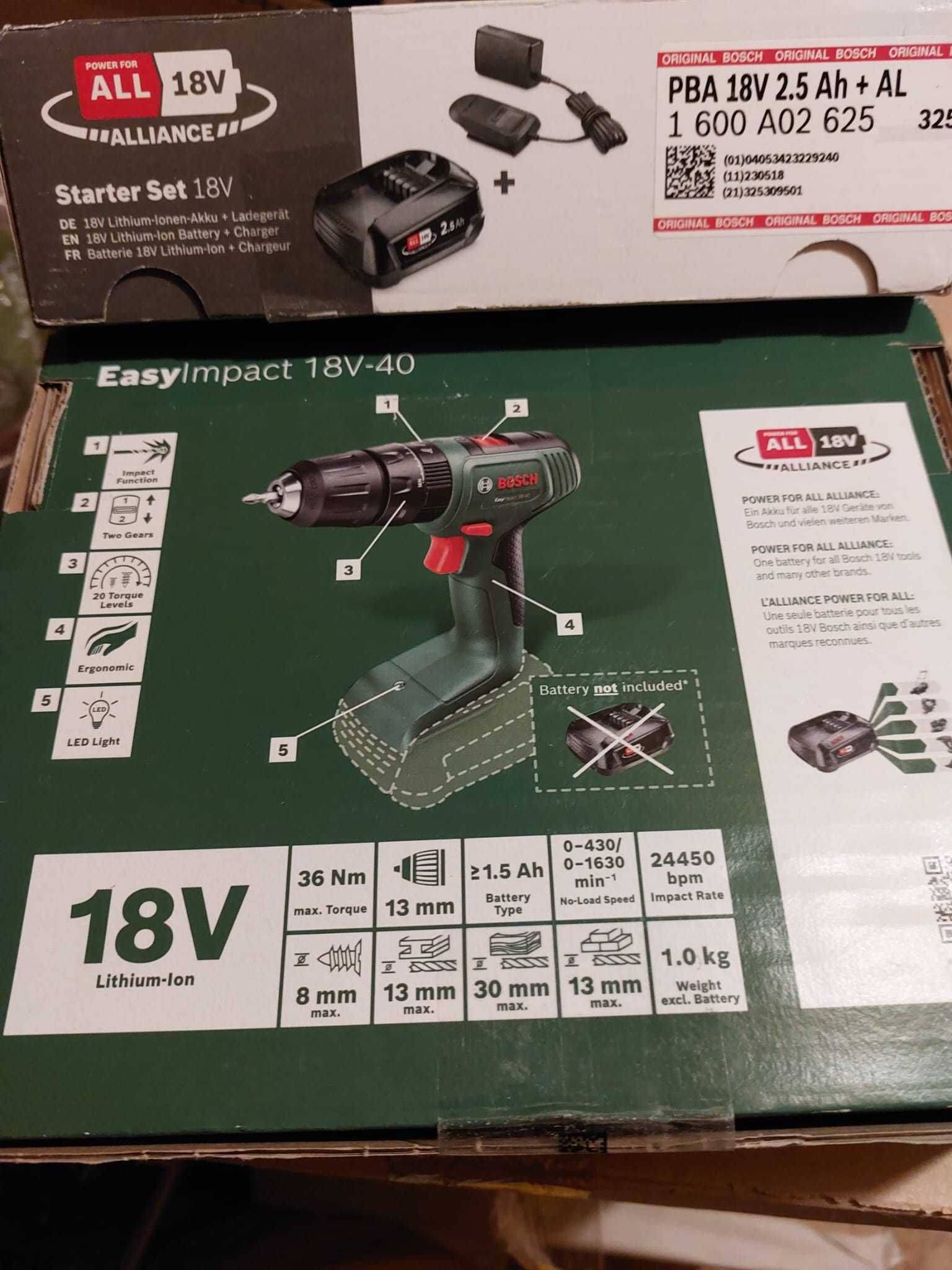 Wiertarko-wkrętarka akumulatorowa EasyDrill 18V-40 BOSCH + akcesoria