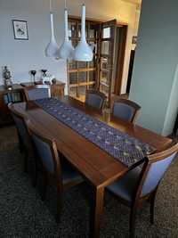 Stół z krzeslami rozkladany drewniany brazowy włoska wisnia mahoń Jysk