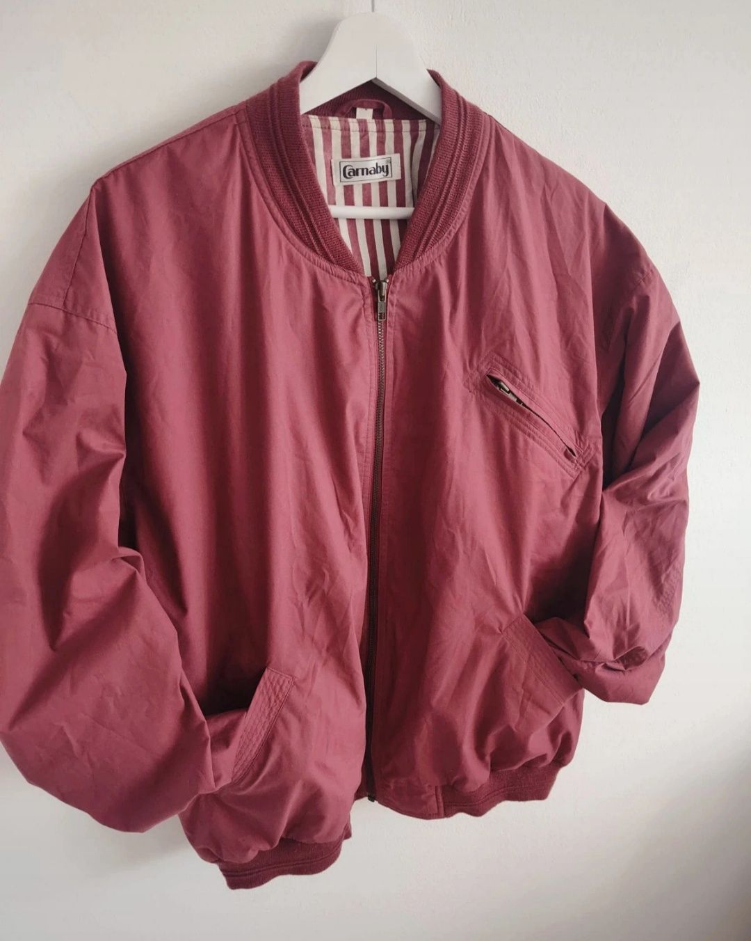 Kurtka męska bomberka L różowa vintage retro oversize boxy szwedka