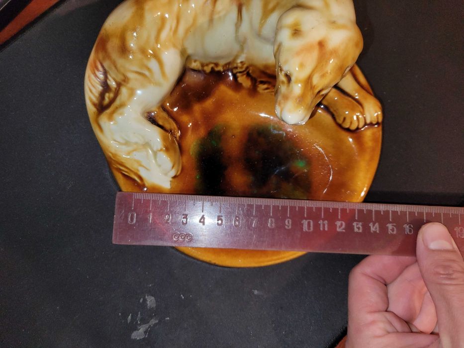 Статуэтка пепельница собака старая гежель, обливная керамика ссср