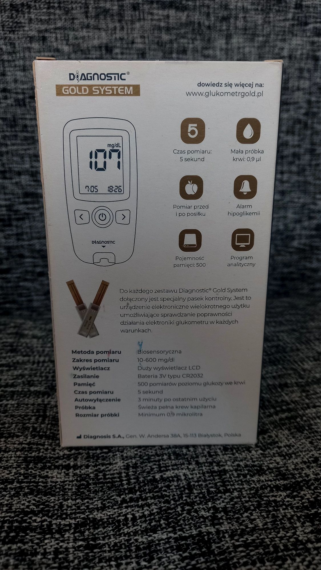 Zestaw do pomiaru glukozy - Diagnostic Gold System.Nowy