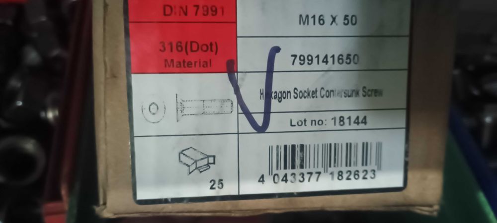 Śruba z łbem stożkowym M16x50 - A4 70 gwint pełny