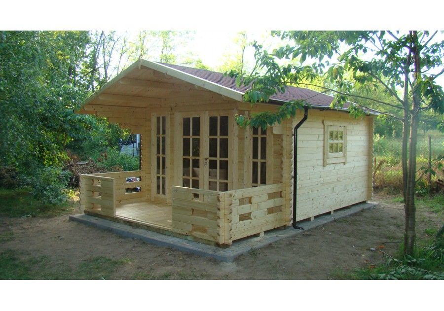 Domek letniskowy drewniany z balika mały ogrodowy z tarasem 3.8x3.8m