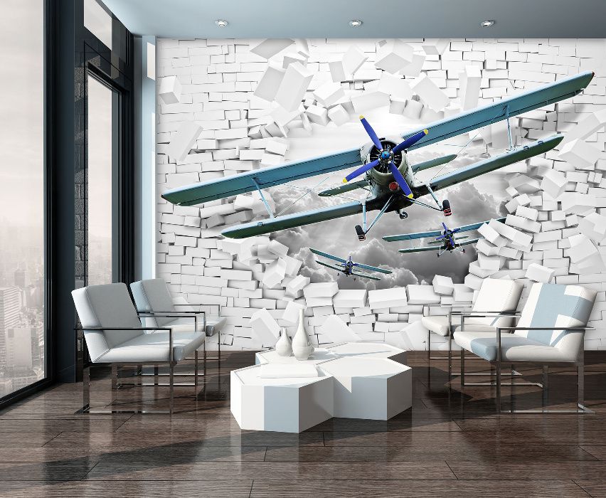 Tapeta, fototapeta: Samolot 3D, Mur 3D szer 312 x wys 219 cm