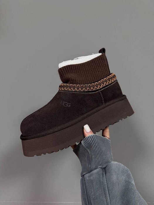 Жіночі зимові уггі UGG TAZZ PLATFROM SOCK CHOCOLATE premium 1484