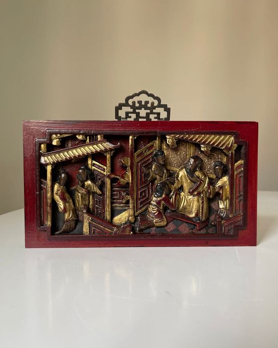 Rzeźba Panel 24.5 cm x 13cm XIXw Chiny Vintage