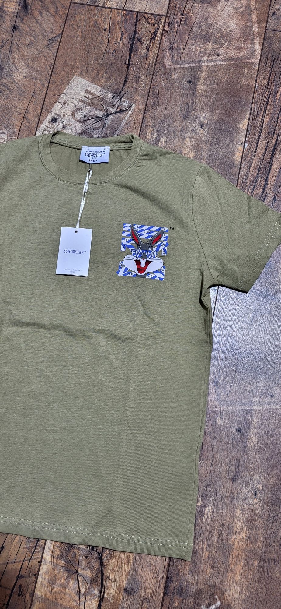 Off white koszulka męska t-shirt oliwka khaki królik bugs S