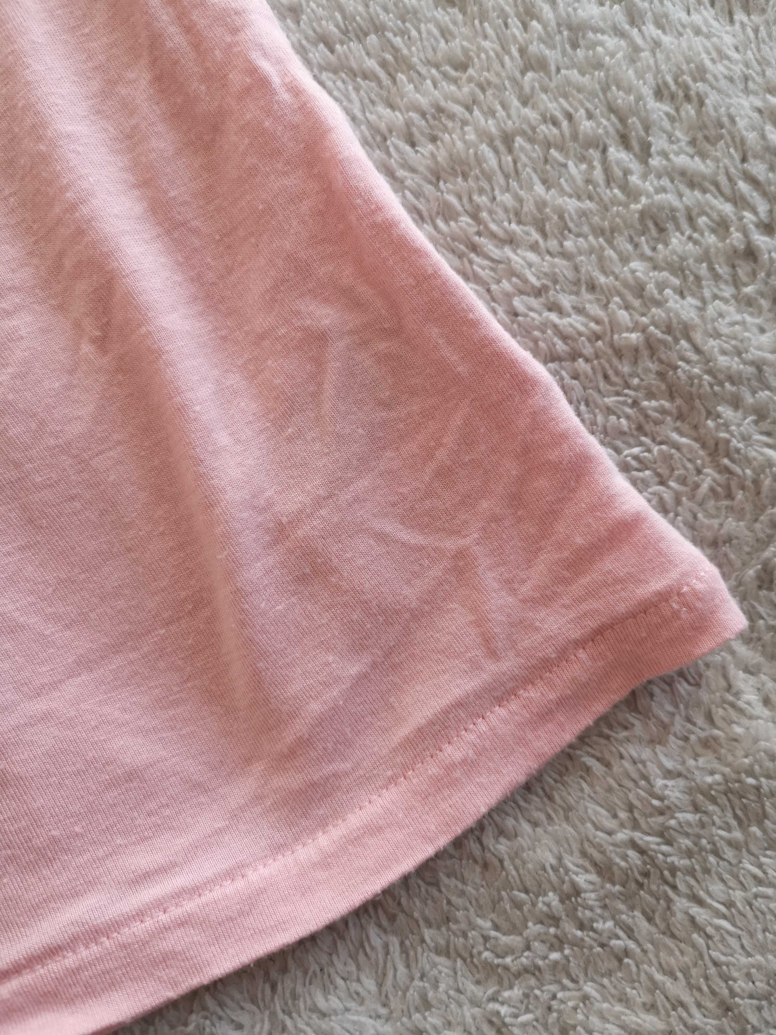 Różowa jednokolorowa bluzka z frędzlami bufkami Kappahl 134 - 140