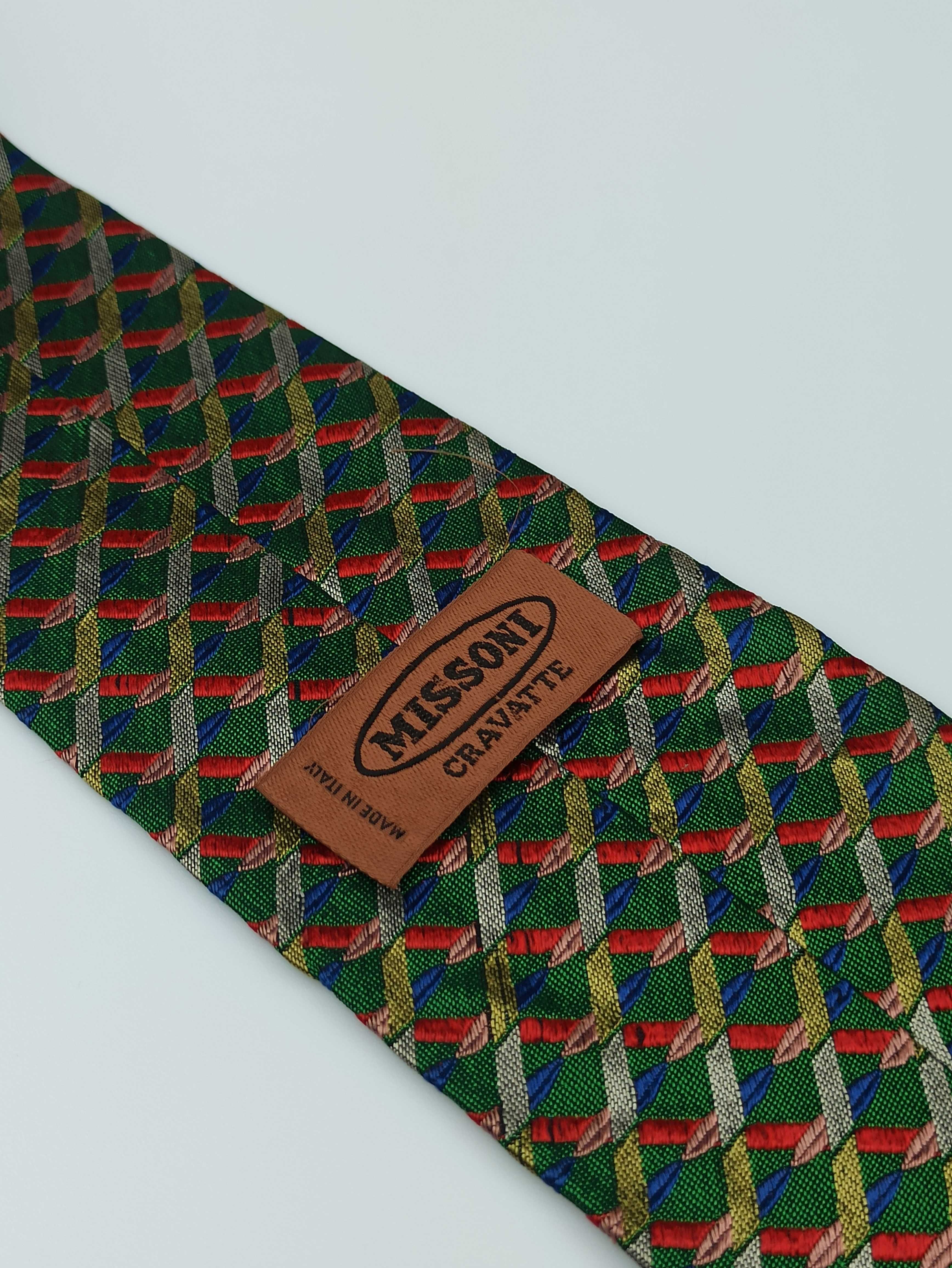 Missoni zielony jedwabny krawat w kratkę