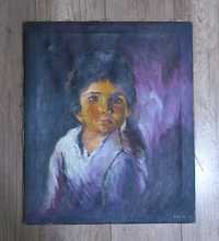 Duży obraz olejny na płótnie portret chłopca sygnowany