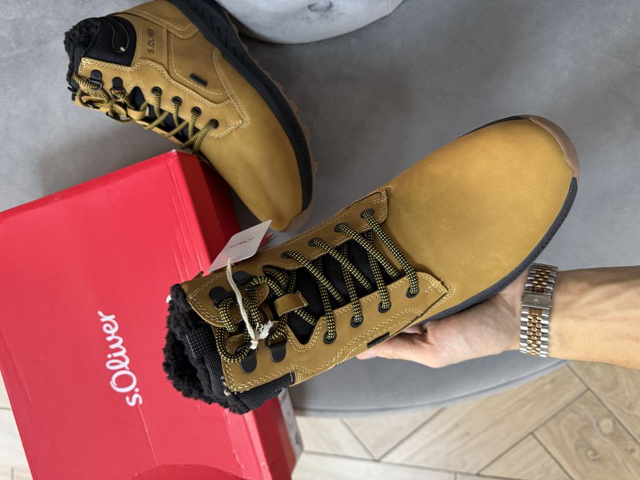 Wysokie Zimowe Trapery Męskie S.Oliver Brązowe Ocieplane Trzewiki