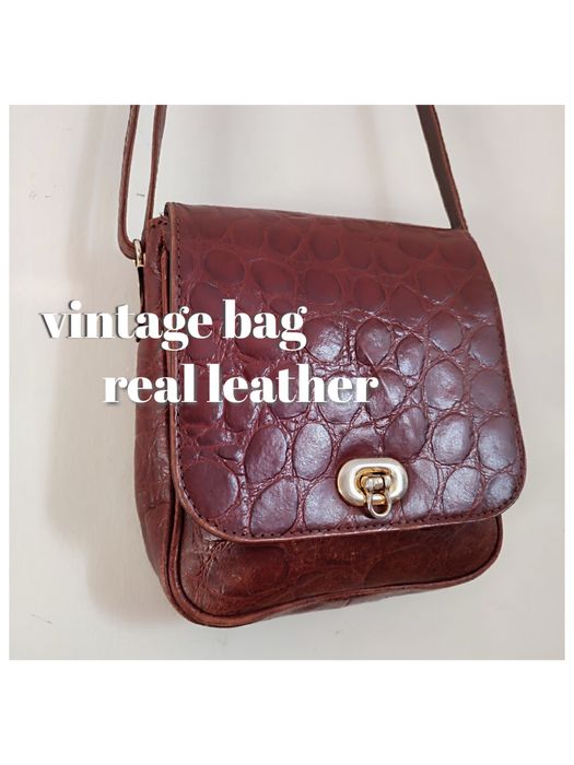 Vintage real leather retro torebka listonoszka skóra brąz