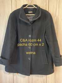 C&A rozm 44 czarny damski płaszcz kurtka wełna bez ocieplenia Vintage