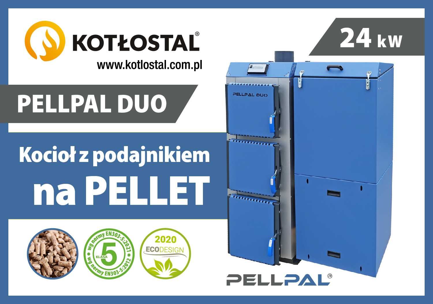 Kocioł na pellet PELLPAL DUO o mocy 24 kW - EcoDesign - sterownik LCD