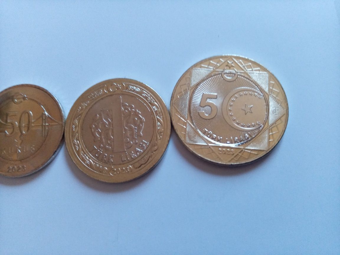 Набор монет Турция 2023, UNC, 5 лир - юбилейная, 100 лет Турецкой респ