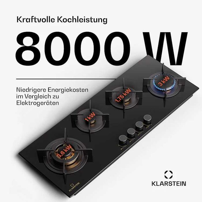 Газовая варочная плита Газова поверхня Klarstein Goldflame 4 Slim 90см
