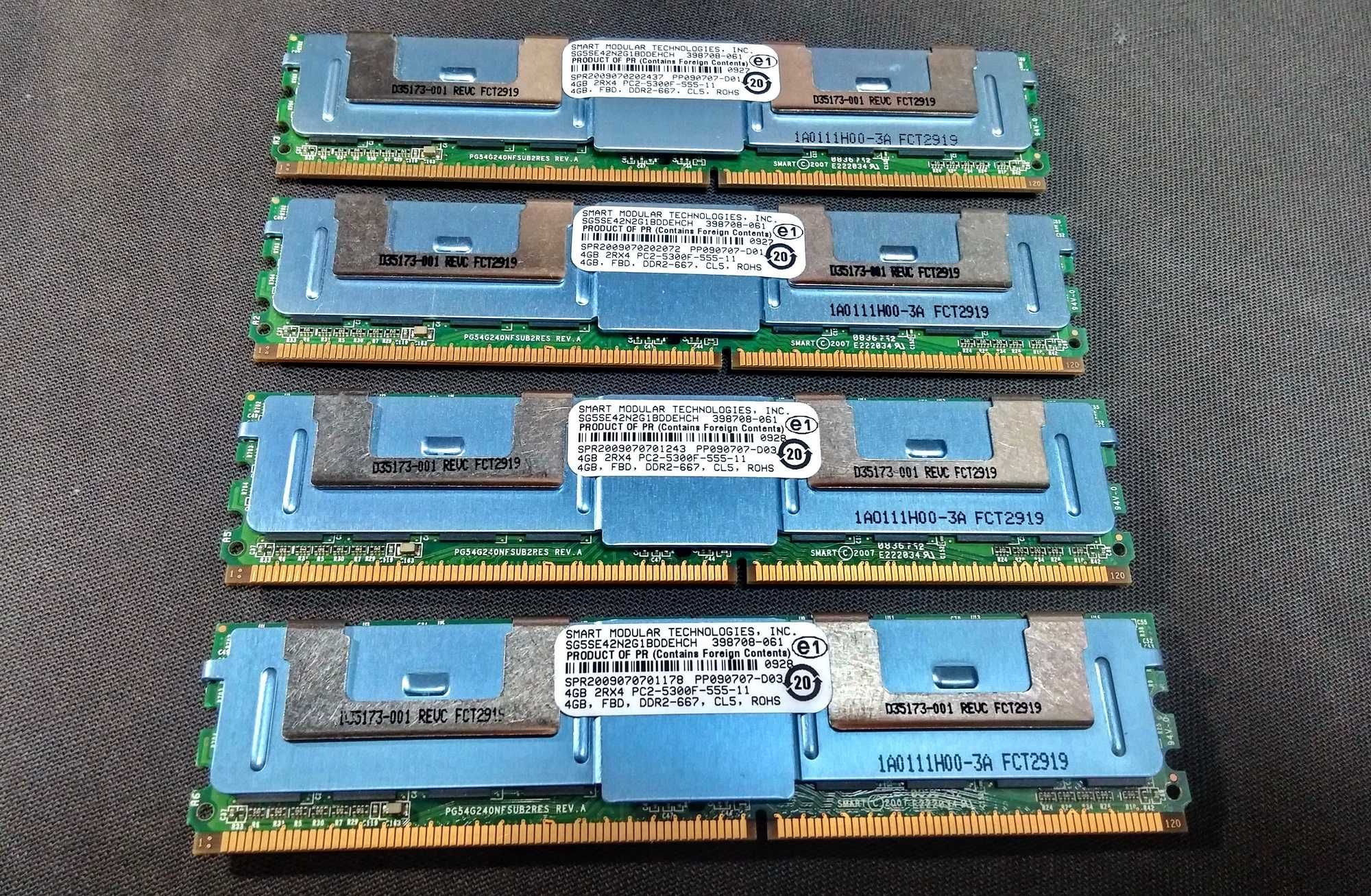 16GB Kit - 4х 4Gb 2Rx4 Micron DDR2 PC2-5300F-555-12 667MHz FB-DIMM ECC