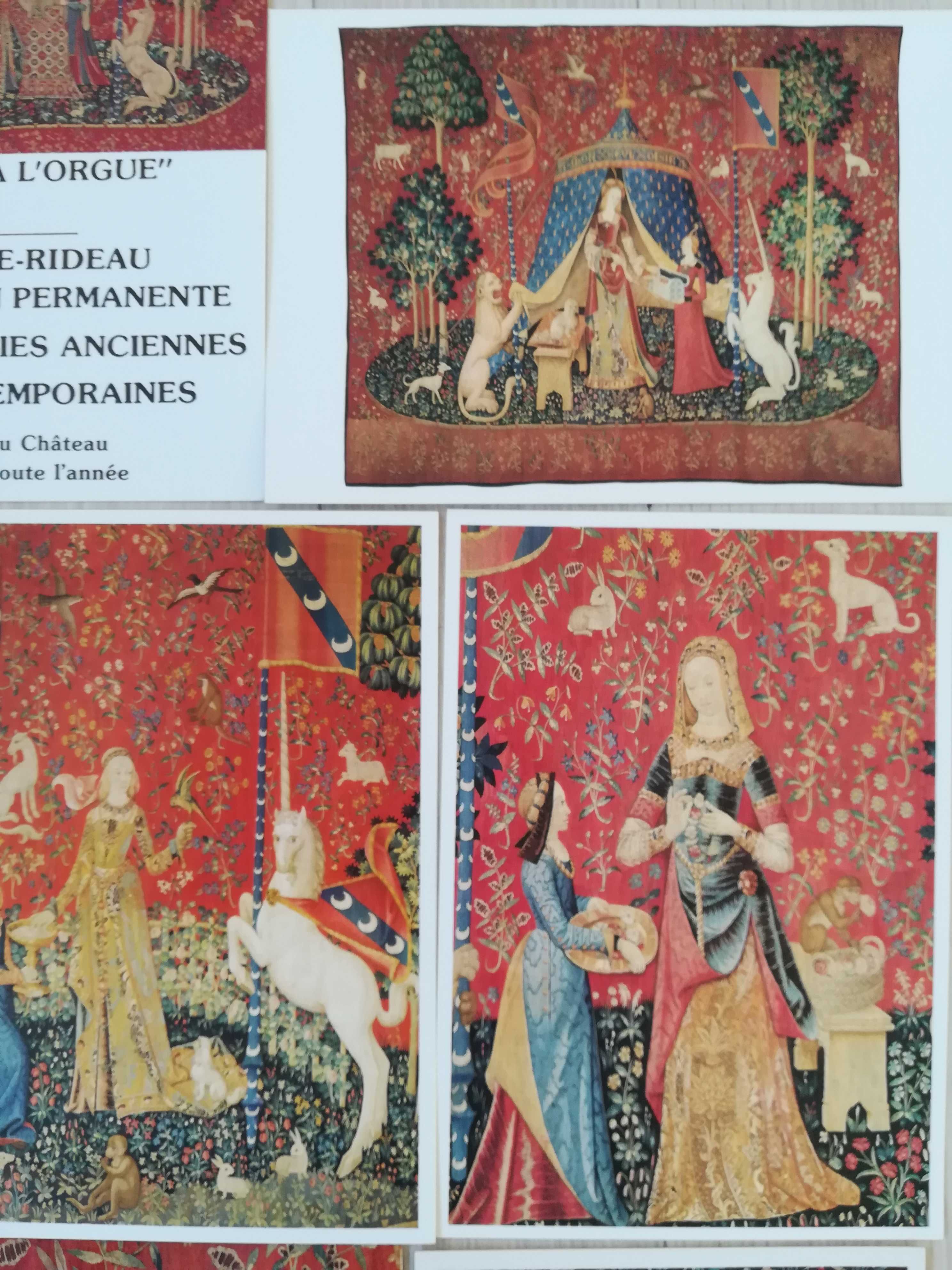 zestaw kartek  arrasy z francuskiego zamku Azay-le-Rideau z nad Loary