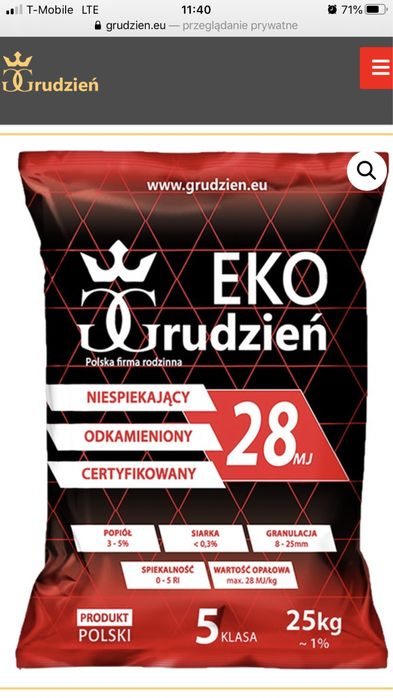 Ekogroszek Grudzień Bartex pelet węgiel orzech