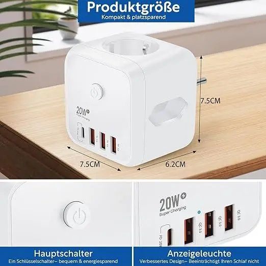 Багатопортова розетка 7-в-1 USB Socket NI2023EU (трійник-куб із вимика
