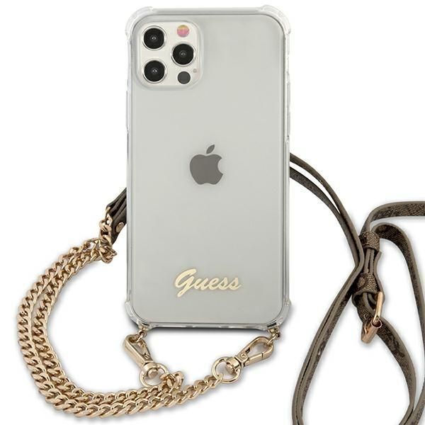 Etui Guess iPhone 12/12 Pro Transparentne Hardcase 4G Złote Łańcuszki