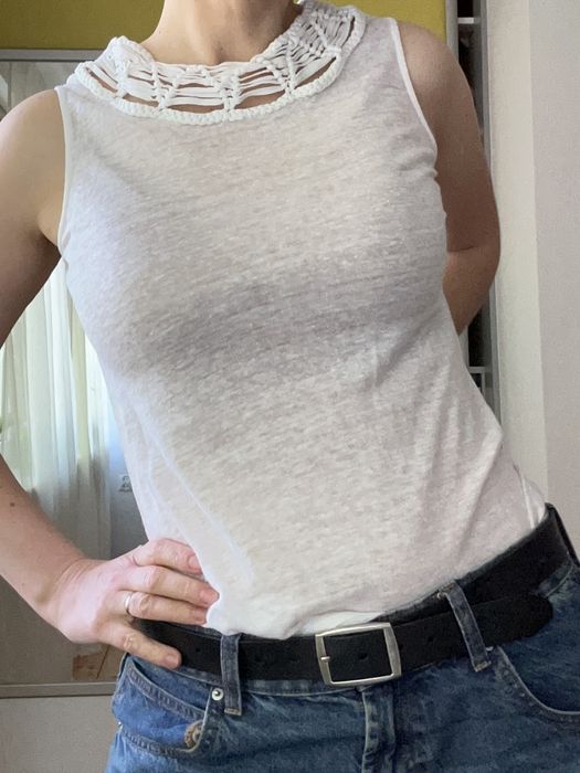 Top damski 36 bialy Massimo Dutti len bezrekawnik #massimodutti