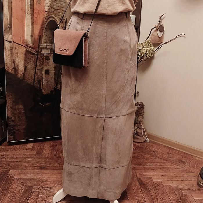 Спідниця натуральна замша довга М-L шкіряна макси юбка