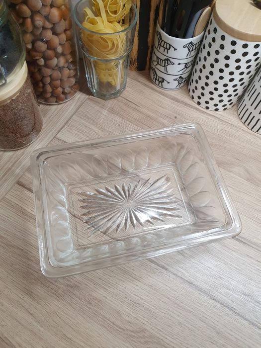 Szklana misa śledziowka stara taca PRL półmisek szkło