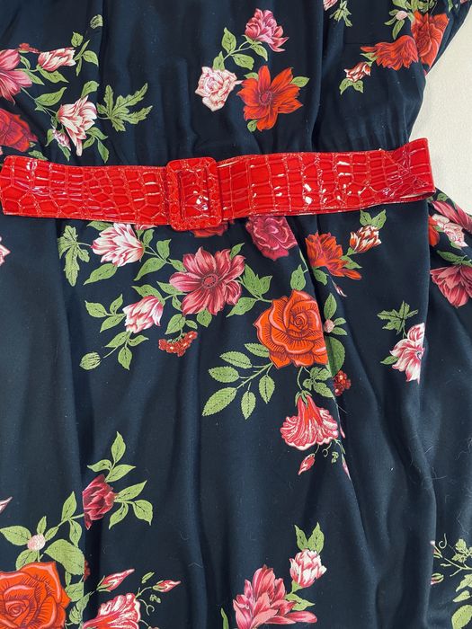 Pasek czerwona lakierowana eko skora krokodyl uniwersalny 85 90 95 cm