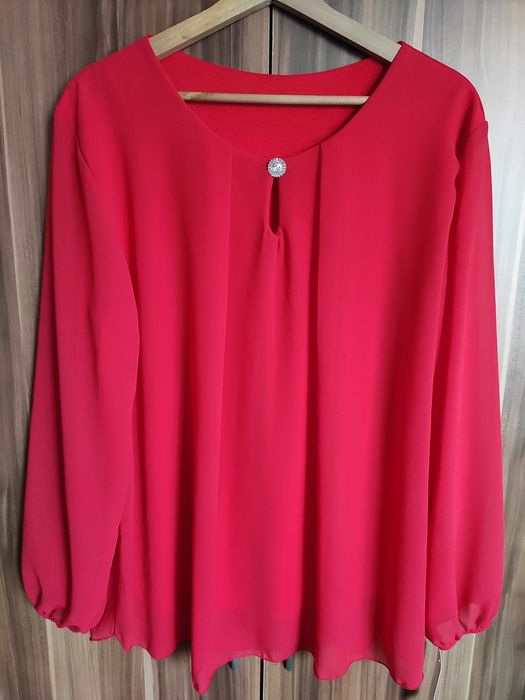 Nowa włoska wizytowa elegancka bluzka czerwona oversize