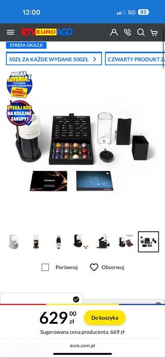 Ekspres kapsułkowy DELONGHI Nespresso Vertuo Next ENV120.W Biały