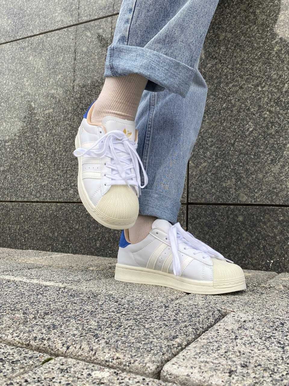 Кроссовки Adidas Superstar White Blue 36-45 Хит Сезона! Наложка!