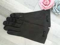 rękawiczki damskie czarne kokardka skóra naturalna R 7  nowe