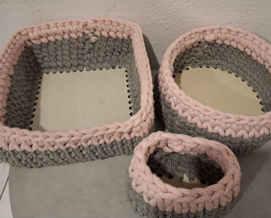 Koszyk na szydełku komplet kosz sznurek bawełniany handmade rękodzieło