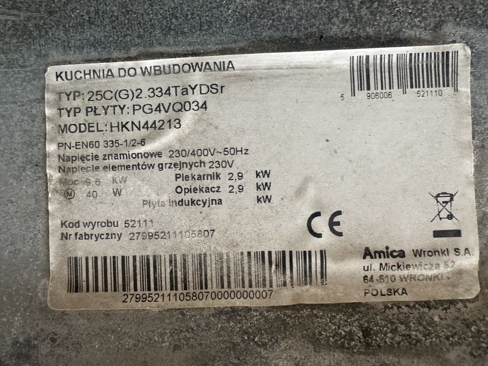 Piekarnik z płytą ceramiczną Amica