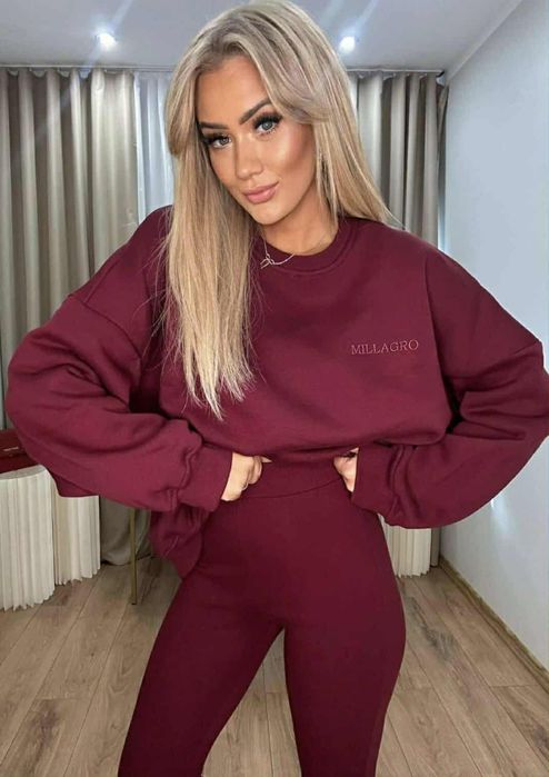 Komplet dresowy millagro bluza oversize bordo legginsy