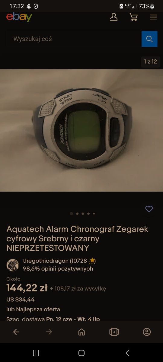 Sprzedam sportowy zegarek AQUATECH podświetlenie Indiglo