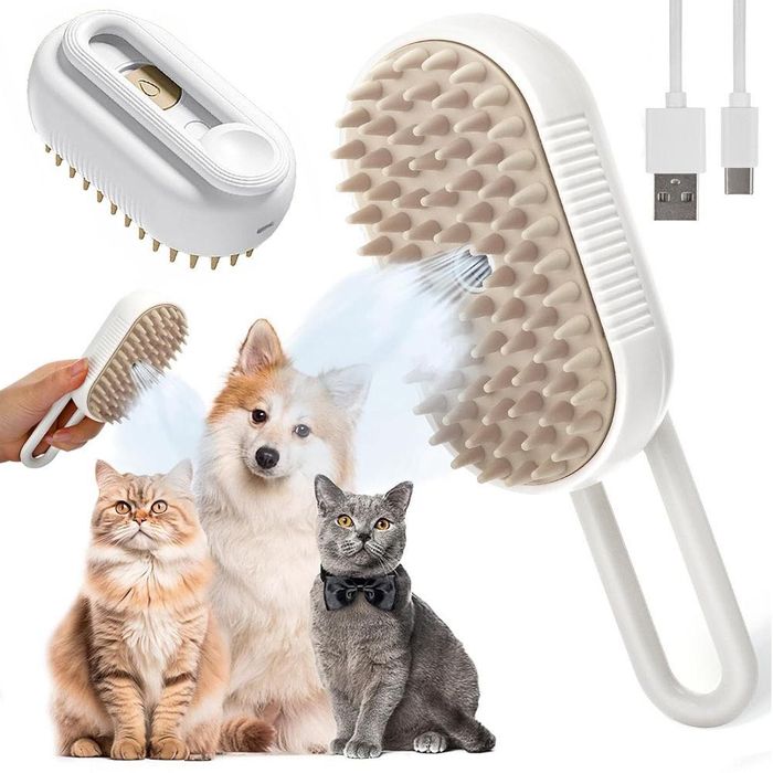 Парова щітка-масажер для котів та собак, з USB, Steamy Brush E-W3317