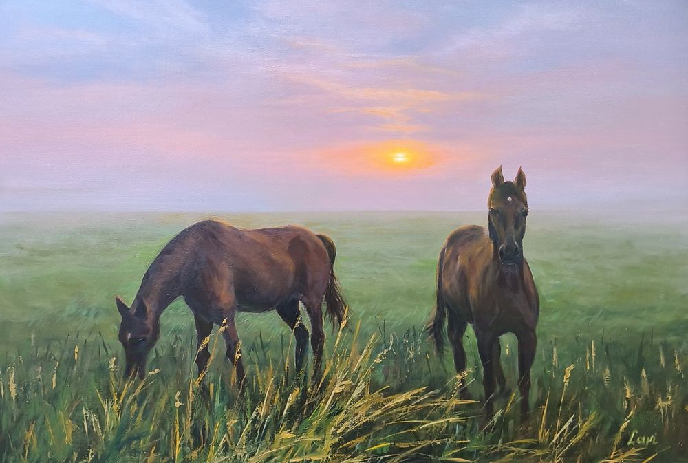 Год Лошади,картина маслом,пейзаж на холсте