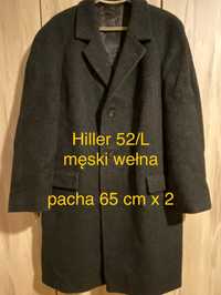 Hiller 52 L szary męski płaszcz wełna płaszcz  Vintage klasyk ciężki