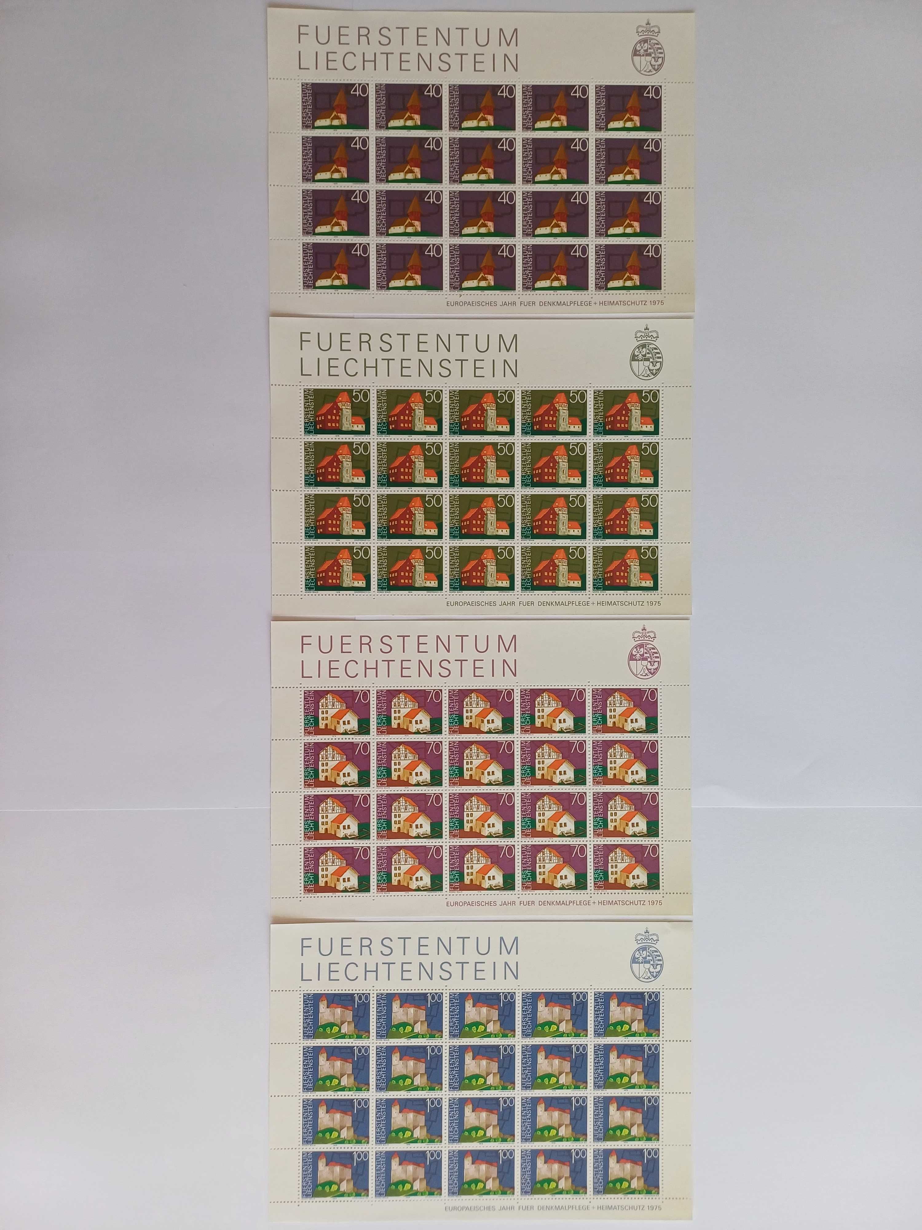 Filatelia 4 folhas Liechtenstein, Ano europeu património arquitet 1975