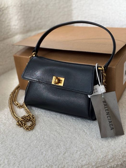 Сумка Balenciaga mini чорний колір в коробці срібло і золото
