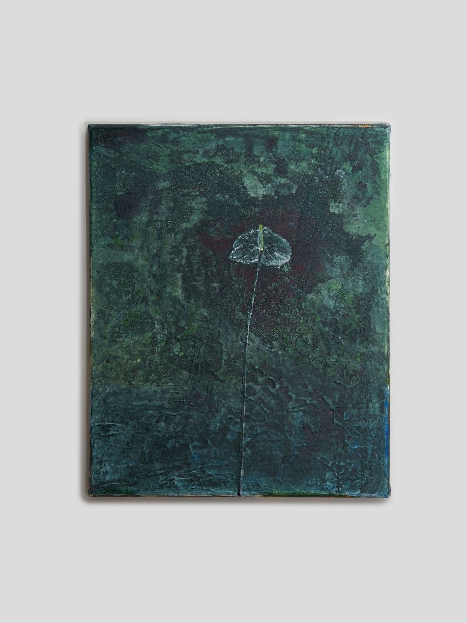 Obraz akrylowy zieleń, abstrakcja, kwiat anturium