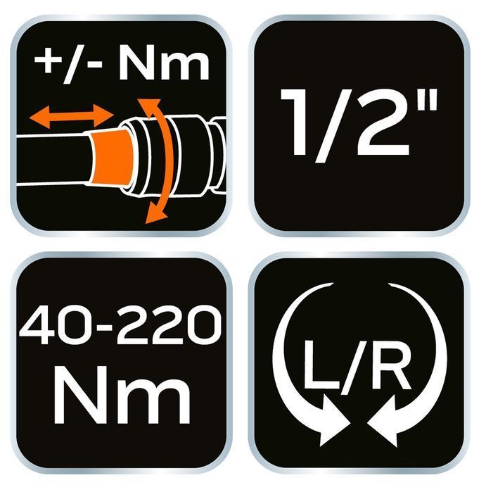 Klucz Dynamometryczny Dwukierunkowy 1/2", 40-220Nm